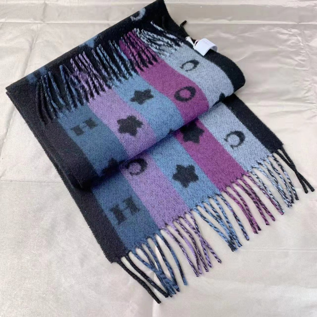 Coach Women's 4623 Stars Striped Print Muffler In Black Multi Coach Women's 4623 Stars Striped Print Muffler In Black Multi